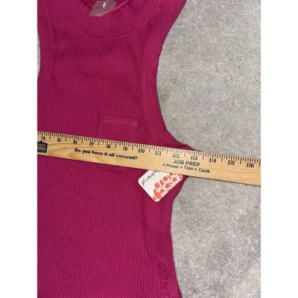 Free People Movement Magenta Pink Ribbed High Neck Tank Top Small NWT - Picture 5 of 7